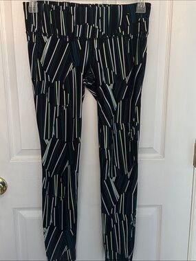 GAP Black Leggings with Green and White Stripes